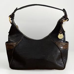 Brahmin Womens Handbag Black Brown Leather Hobo Purse 15x7x5
